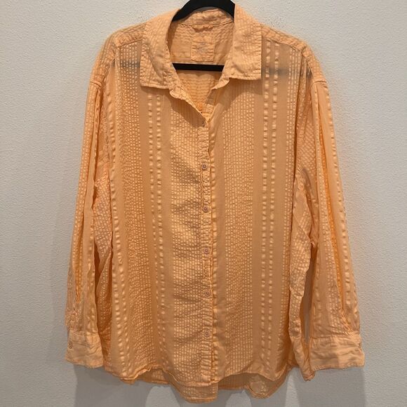 Aerie Seersucker Peach Coverup Oversized Textured Button Down Sz Xl Preppy Beach - Picture 2 of 8
